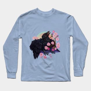 Fledgling Crow/Raven with Apple Blossoms Long Sleeve T-Shirt